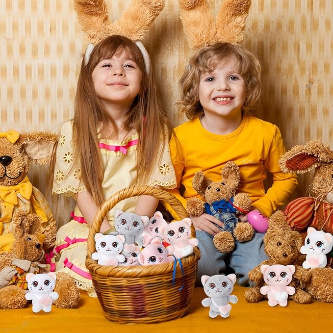 Zomiboo 9 Pcs Cat Stuffed Animals Bulk Mini Plush Cat Pig Stuffed Kitten Soft Doll Piggy Plush Toys Ornament for DIY Keychain Halloween Classroom School Pet Animals Party Favors(Heart Style)