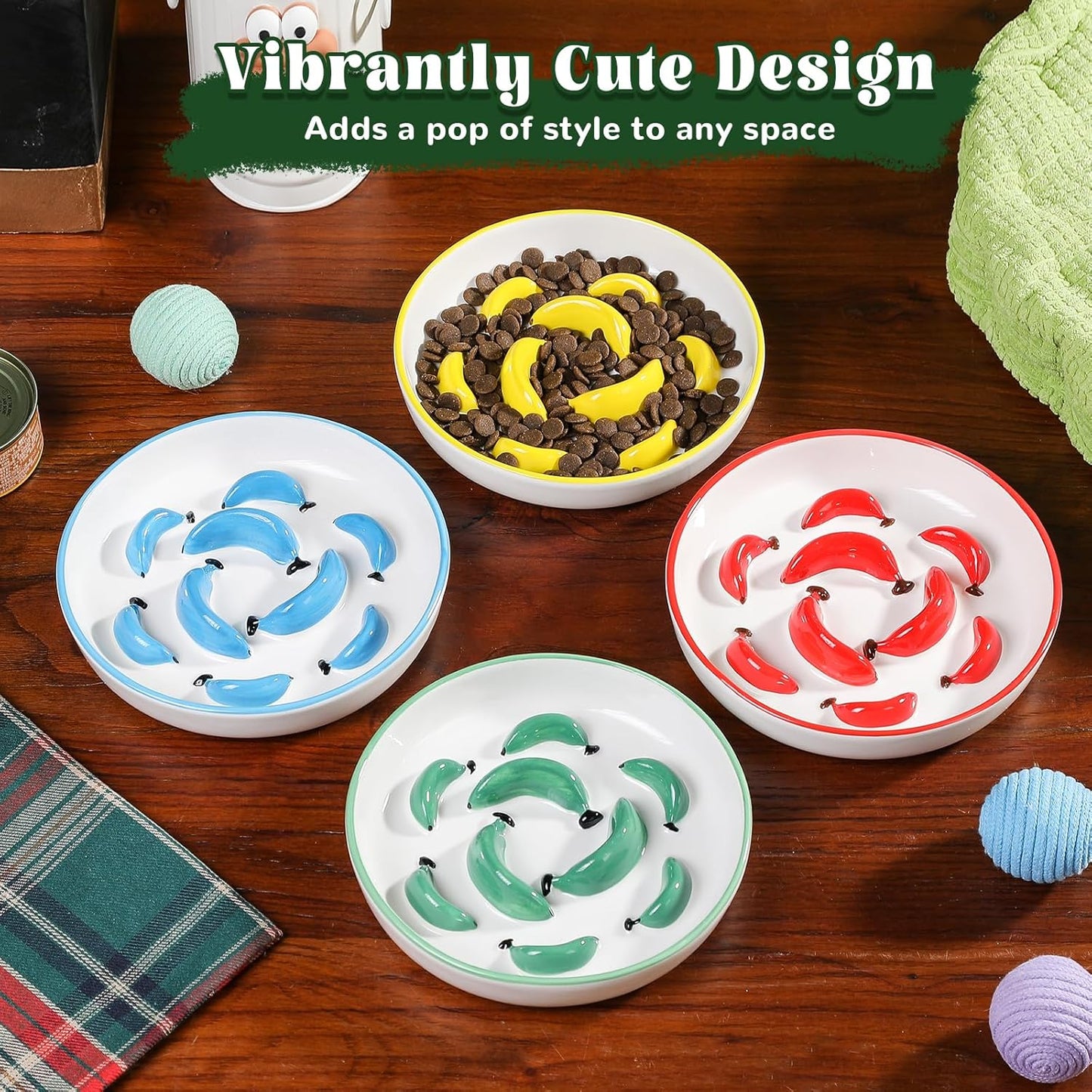 Ceramic Cat Slow Feeder Bowl - Vibrant Cat Feeding Bowl - Cute Maze Food Dish for Slow Eating - Dishwasher Safe - 6.3''W x 1.2''H - 7 OZ - Blue