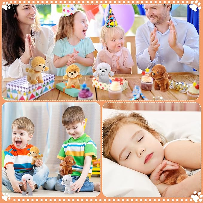 Sumind 9 Pcs 4" 5" Mini Plush Stuffed Dog Party Favor Small Puppy Stuffed Animal Bulk Soft Toy Doll Cute for Kids Gift Graduation Stocking Stuffers Baby Shower Birthday(Poodle Puppy)