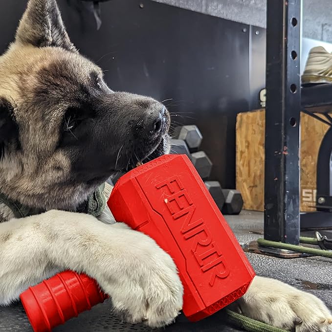 Fenrir Hammer Dog Chew Toy Strong Rubber Stuffable Enrichment Toy for Chewers (Red, Large)