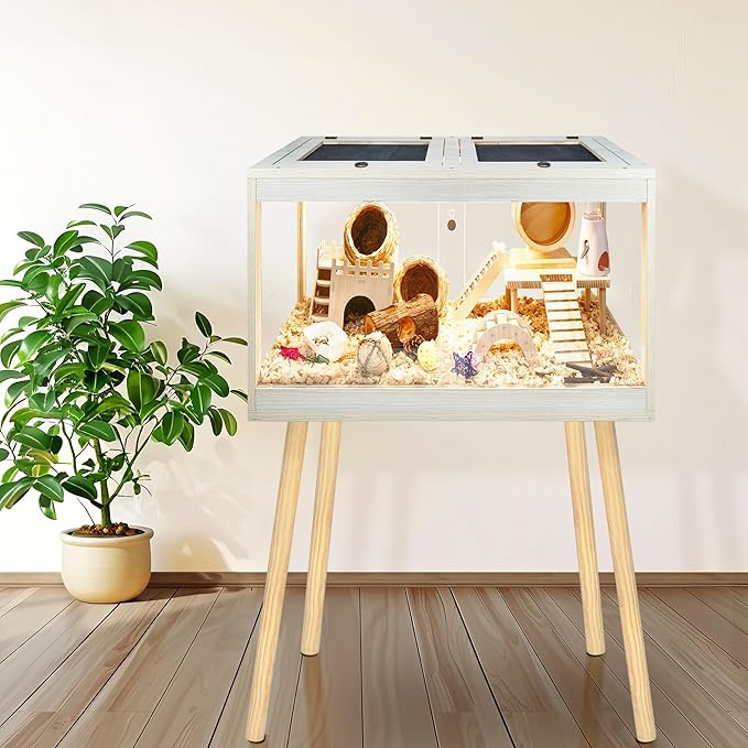 Prolee Hamster Cage Chewproof, Mice and Rat Habitat with Transparent Sides, Hamster Cage with Openable Mesh Top, Solid Built with Lock Design and Leg Stand, 24" Wide