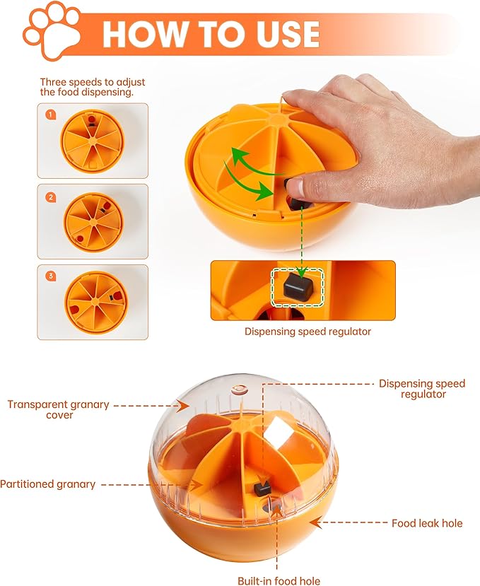 Enrichment Interactive Dog Treat Toy - Level 1 Mental Stimulation for Dogs,Mentally Stimulating Dog Toys for Boredom Busy (Beginner-Orange 5.6" Squeaky Ball)