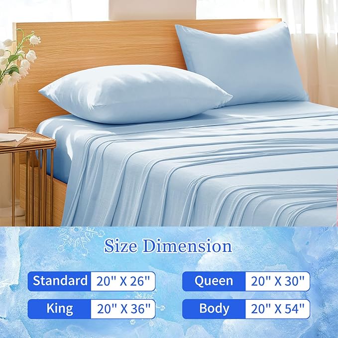 Cooling Pillow Cases for Hot Sleepers - Double Side Arc-Chill Q-Max>0.5 Cooling Fiber Cool Pillow Cases 2 Pack - Breathable Soft Cold Pillow Cases with Hidden Zipper (Blue, 20" x 26")