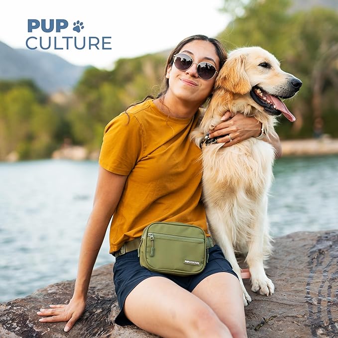 Pup Culture Cross Body Dog Training Treat Pouch | Removable for Anytime Puppy Training | Built-in Poop Bag Dispenser & Used Bag Holder | Stylish Grey