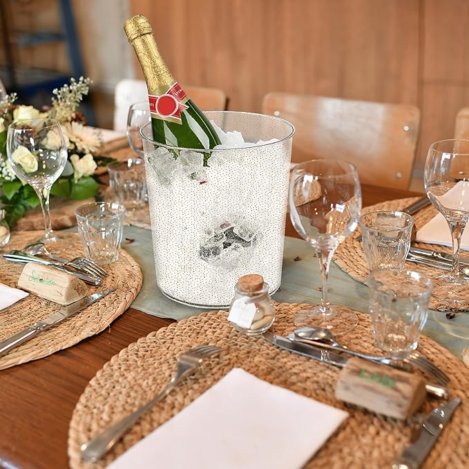 Ice Bucket for Champagne - 6 Pack Plastic Ice Buckets for Parties - 2.83L Gold Transparent Bridal Beverage Tub Cooler Catering Bar Accessories for Wine, Beer, Liquor, Spirits and Seltzers