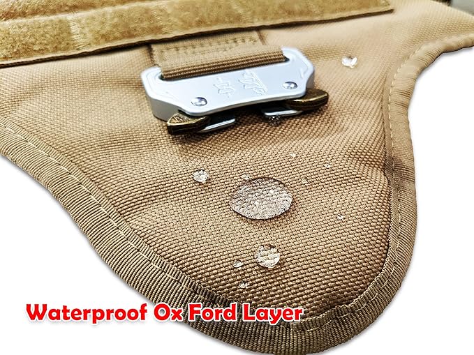 Tactical Dog Harness with Tactical Dog Leash (2 in 1 Bundle); Military Style Tactical Dog Vest Harnesses Metal Buckle and Bungee Dog Leash with Car Seat Buckle - Brown (L)