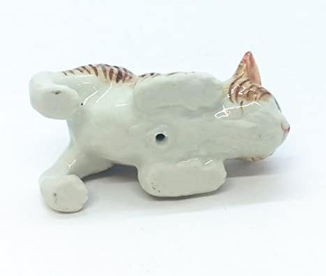 WitnyStore Tiny 2⅛" Brown White Tabby Shorthair Cat Bending Down Figurine - Miniature Hand Made Painted Ceramic Cats Kitten Feline Animal Cute Porcelain Decorative Collectible Figurines Décor Gifts