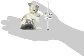 LLADRÓ Glossy Porcelain Figure Cat and Mouse in White and Gray. Decorative Kitten Porcelain Figurine.