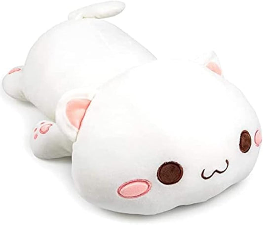 Cute Kitten Plush Toy Stuffed Animal Pet Kitty Soft Anime Cat Plush Pillow，Plush cat Doll Pillow Toys Children's (White)