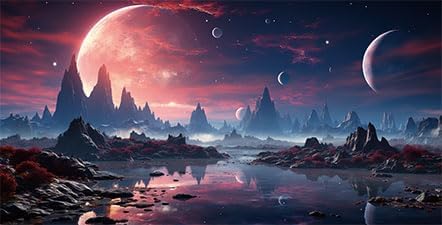 72X18IN Cosmic Spaceterrarium Background, Cool Parallel Space Themed Aquarium Reptile Habitat Background, Red Moon Aquarium Background with 10EVA Double-Sided Tape