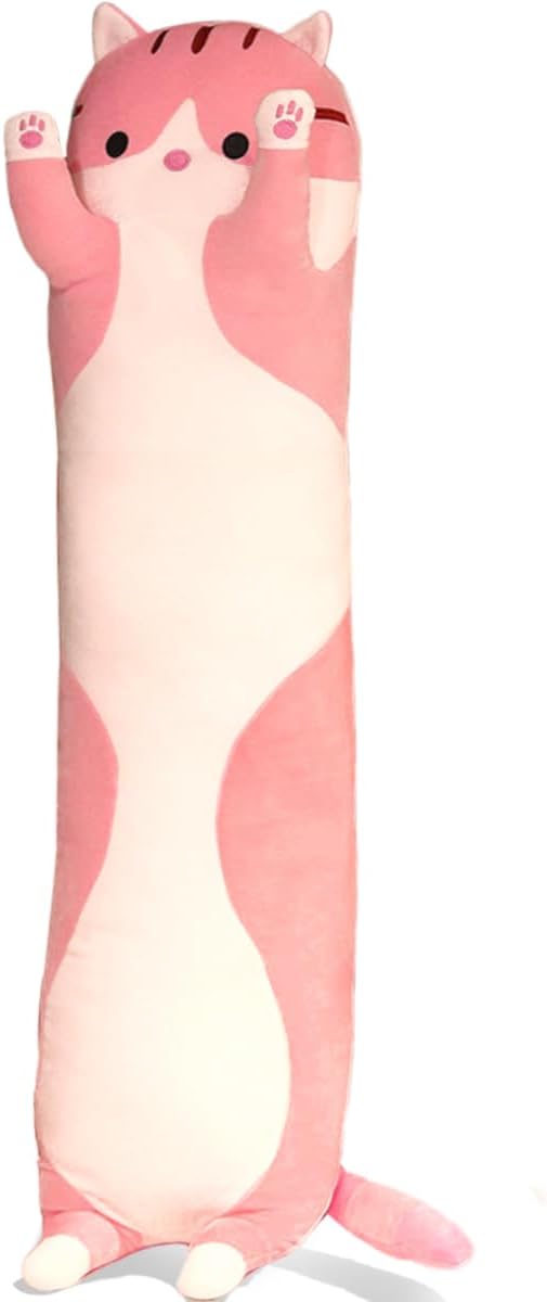 Pink Cat Long Plush Pillow Kitty Stuffed Animals Soft Sleeping Throw Pillow Doll Toy (Pink,27inches)