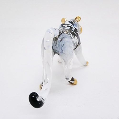 WitnyStore Tiny 5" Black White Gold Standing Tiger Roaring Figurine - Miniature Hand Blown Painted Glass Panthera Wild Cat Small Crystal Wildlife Animals Decorative Collectible Figurines Décor Gifts