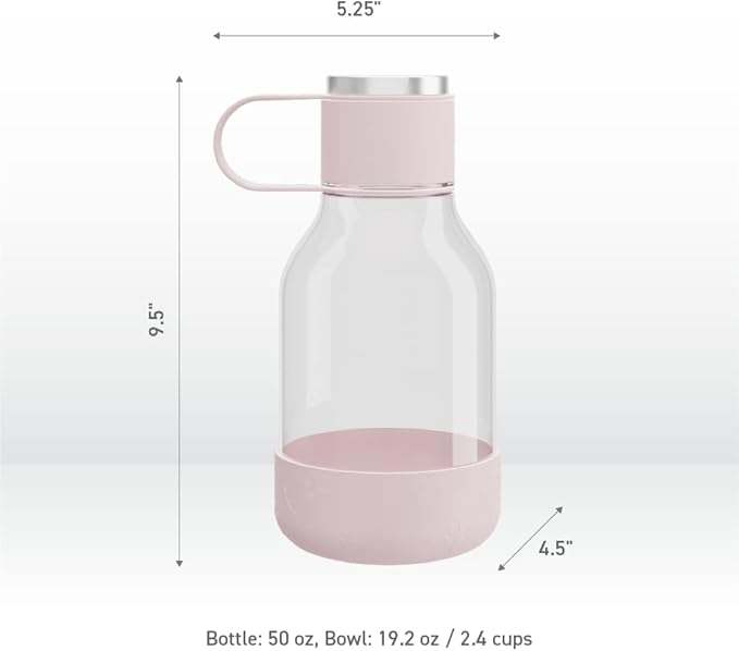 Asobu Buddy Bottle a Stainless Steel Insulated Water Bottle for with Removable Dog Water Bowl and Dog Food and Treat Storage Bowl (Pink, Tritan 50 oz Water Bottle with Bowl)