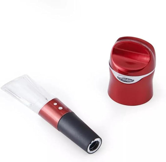 Rabbit Aerate and Preserve Wine Set, Wine/Champagne Sealer and Super Aerator (Red), Standard