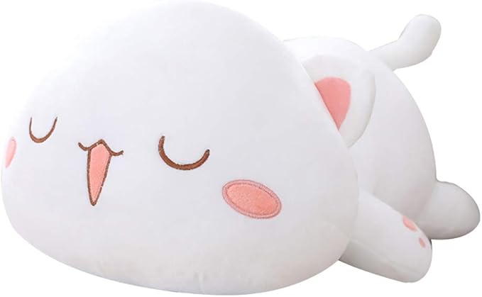 Cat Stuffed Animals, Soft Cat Plush Pillow Kawaii Kitten Stuffed Animal Toy Gifts for Kids (White Squint Eyes, 19.6")