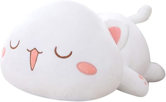 Cat Stuffed Animals, Soft Cat Plush Pillow Kawaii Kitten Stuffed Animal Toy Gifts for Kids (White Squint Eyes, 19.6")