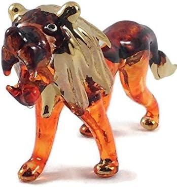 Tiny 3" Brown Gold Roar Lion - Miniature Hand Blown Painted Glass Tigers Lions Panthera Wild Cats Crystal Wildlife Animal Decorative Figures Collectible Figurines Décor Gifts
