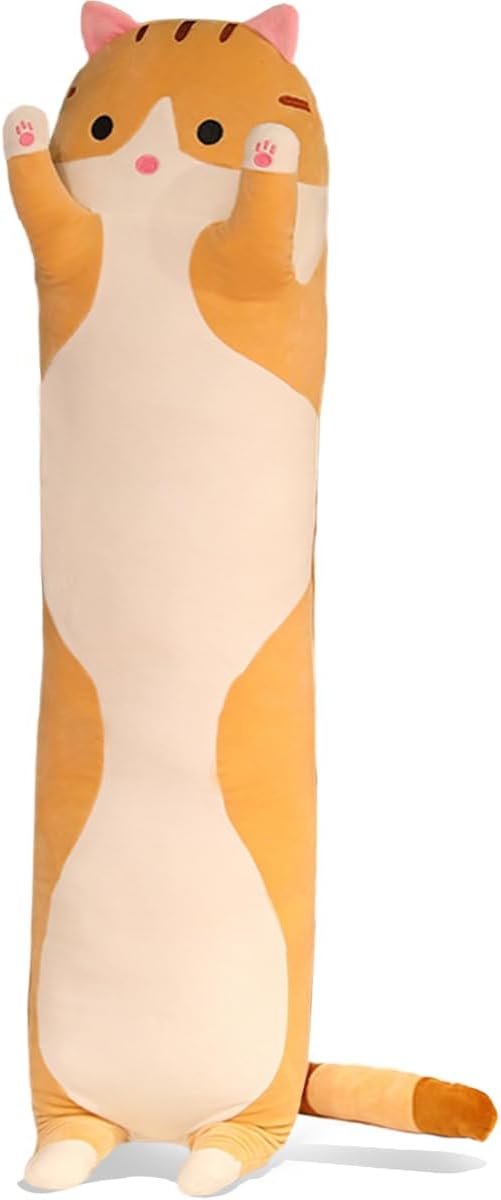 Orange Cat Long Plush Pillow Kitty Stuffed Animals Soft Sleeping Throw Pillow Doll Toy (Orange,27inches)