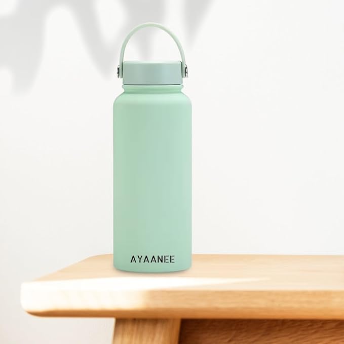 32 OZ Double Wall Stainless Steel Vacuum Bottle Insulated Water Bottles Outdoor Sports Bottle with Handle Lid, Spill-Proof, Hike, School, Hydration, Ivory, Black, Pale Green, Lavender (Pale Green)