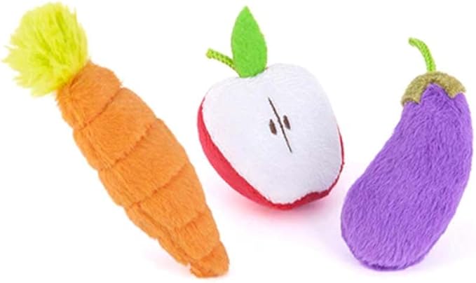 P.L.A.Y. Cute Cat Toys - Feline Frenzy Fruit & Vegetable Food Themed Catnip Filled Toy, Great for Adult Cats and Kittens - Machine Washable, Recycled Materials, Crinkles (Farm to Tabby, Set of 3)