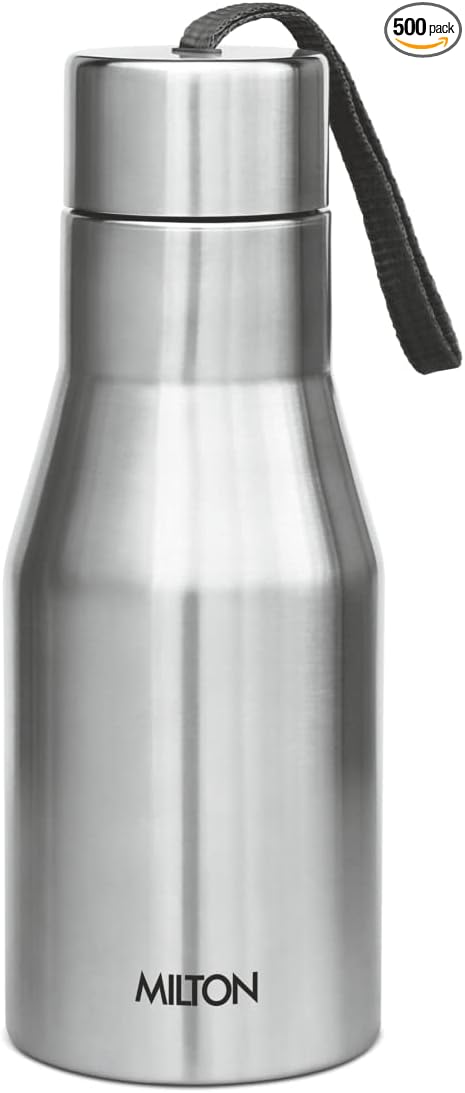 Milton Super 500 Stainless Steel Bottle, Single Walled 500 ml | 17 oz | 18/8 Stainless Steel, BPA Free, Food Grade, Rust Proof, Leak Proof Spout, Light Weight Bottle, Sports Water Bottle | Silver