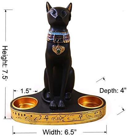 Ancient Egypt Egyptian Bastet Cat Goddess Statue Collectible Figurine Bastet Cat Sculpture with 2 Tea Light Candle Holder (Cat Statue with Candle Holder)