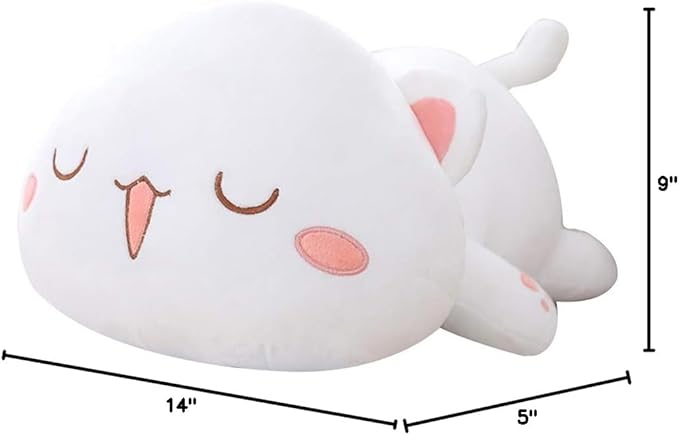 Cat Stuffed Animals, Soft Cat Plush Pillow Kawaii Kitten Stuffed Animal Toy Gifts for Kids (White Squint Eyes, 13.7")