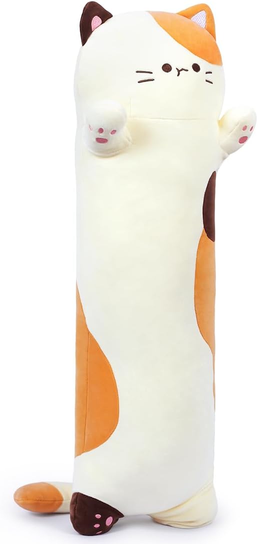 Long Plush Toy Cat Pillow Cute Plush Cat Toy Doll Stuffed Animal Cat Hugging Pillow for Sleeping Gift for Kids and Girls(Beige, 90cm/35.4in)