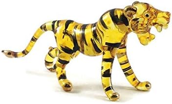 Tiny 3" Yellow Black Stripe Roar Bengal Tiger - Miniature Hand Blown Glass Tigers Panthera Wild Cats Crystal Wildlife Animals Decorative Figure Collectible Figurine Décor Gifts