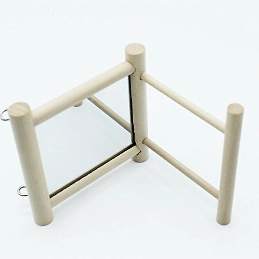 Bird Mirror with Swing and Perch for Parakeets Cockatiels Lovebirds Finches - Wooden Interactive Hanging Cage Toy, 3.7 x 3.5 x 3.5 Inch, 1 Pack