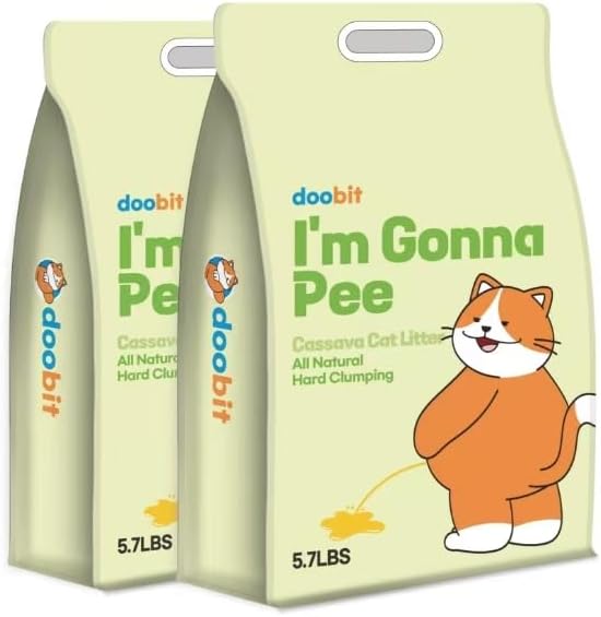 Cassava Cat Litter, Spherical, Non-Stick Super Clumping, No Odor,No Dust,No Mess,100% Natural Ingredient,Plant-Base,Loved by Cats,Safe, Mixable with Clay or Various Cat Litter (5.7lb x 2pack)