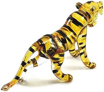 Tiny 3" Yellow Black Stripe Roar Bengal Tiger - Miniature Hand Blown Glass Tigers Panthera Wild Cats Crystal Wildlife Animals Decorative Figure Collectible Figurine Décor Gifts