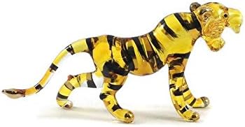 Tiny 3" Yellow Black Stripe Roar Bengal Tiger - Miniature Hand Blown Glass Tigers Panthera Wild Cats Crystal Wildlife Animals Decorative Figure Collectible Figurine Décor Gifts