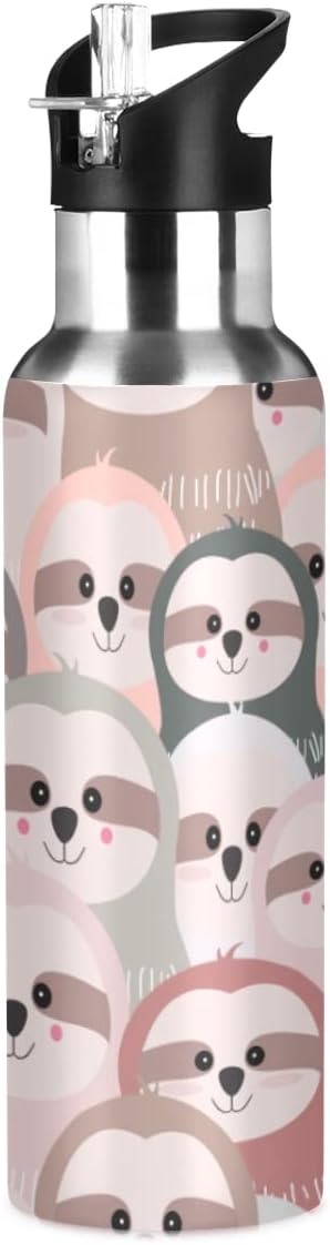 MNSRUU Insulated Water Bottle with Straw, Rainbow and Unicorns Stainless Steel Flasks for Sports Cycling Hiking School