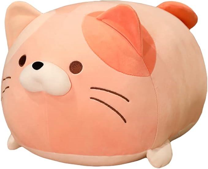 AIXINI 13.7 inch Cute Cat Plush Pillow Stuffed Squishy Animal Cylindrical Body Pillow, Super Soft Fat Cat Chubby Kitten Kawaii Pillow-Pink