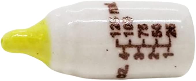 WitnyStore Tiny 1" Long White Brown Tabby Cat Sleeping with Baby Bottle - Miniature Hand Made Painted Ceramic Cats Kitten Feline Animal Cute Porcelain Decorative Collectible Figurines Décor Gifts