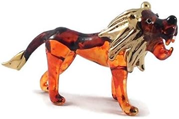 Tiny 3" Brown Gold Roar Lion - Miniature Hand Blown Painted Glass Tigers Lions Panthera Wild Cats Crystal Wildlife Animal Decorative Figures Collectible Figurines Décor Gifts