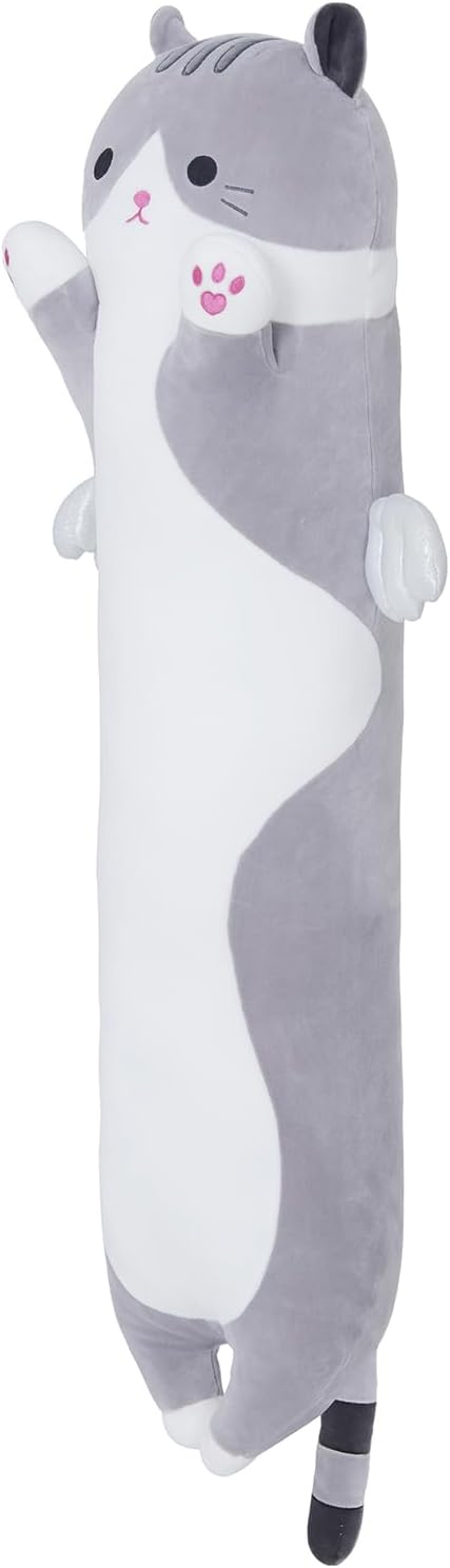 Long Cat Plush Body Pillow, Cute Cat Plush Toy Pillows with Wings, Stuffed Animals Kitten Soft Plushies Gifts for Kids Girls Girlfriend(Grey, 19.6in/50cm)