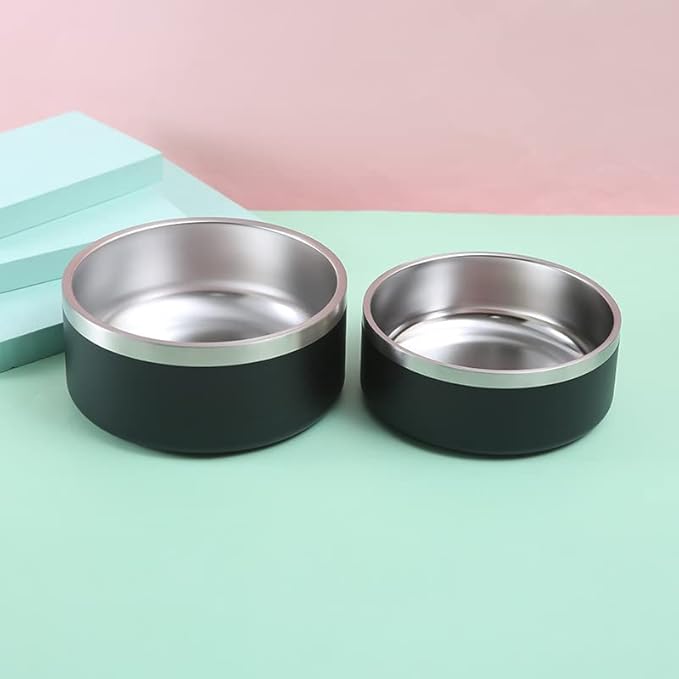 64 oz Black Anti-Skid Dog Bowl, Vacuum Insulated, Powder Coated, Stainless Steel, Non-Slip, Easy to Clean