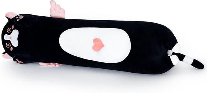 Long Cat Plush Body Pillow, Cute Cat Plush Toy Pillows with Wings, Stuffed Animals Kitten Soft Plushies Gifts for Kids Girls Girlfriend(AngelCat Pink, 35.4in/90cm)
