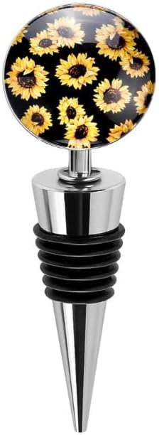 Sunflower Decorative Wine Stoppers, Wine Bottle Stopper with Beautiful Art Glass，Beverage Bottle Stoppers For Gifts, Bar, Holiday Party, Wedding, Wine Stoppers, Wine Stoppers and Pourers (2H820)
