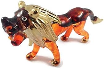 Tiny 3" Brown Gold Roar Lion - Miniature Hand Blown Painted Glass Tigers Lions Panthera Wild Cats Crystal Wildlife Animal Decorative Figures Collectible Figurines Décor Gifts