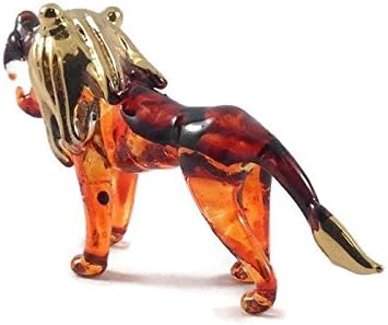 Tiny 3" Brown Gold Roar Lion - Miniature Hand Blown Painted Glass Tigers Lions Panthera Wild Cats Crystal Wildlife Animal Decorative Figures Collectible Figurines Décor Gifts