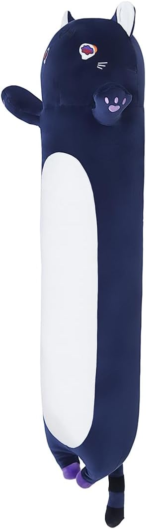 Long Cat Plush Body Pillow, Soft Cat Plush Toy Pillows for Kids, Stuffed Animals Cat Plushies Gifts for Girls Girlfriend(DevilCAT with Skull, 35.4in/90cm)