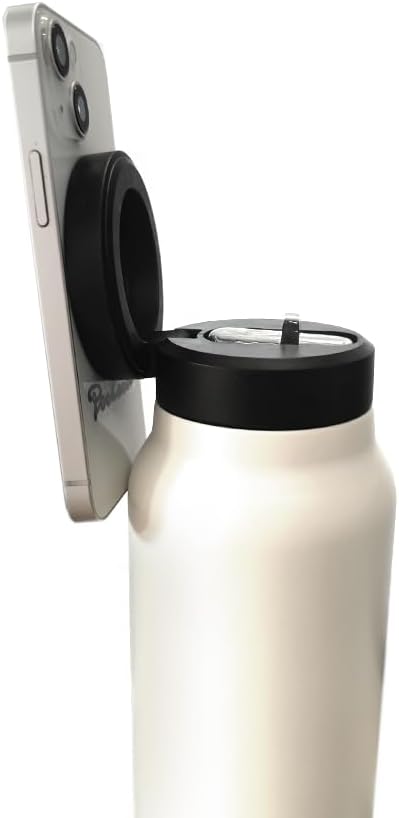 Insulated water bottle with magnetic mobile phone holder, stainless steel water bottle, with invisible magnetic stickers, suitable for various types of mobile phones, multi-angle rotation