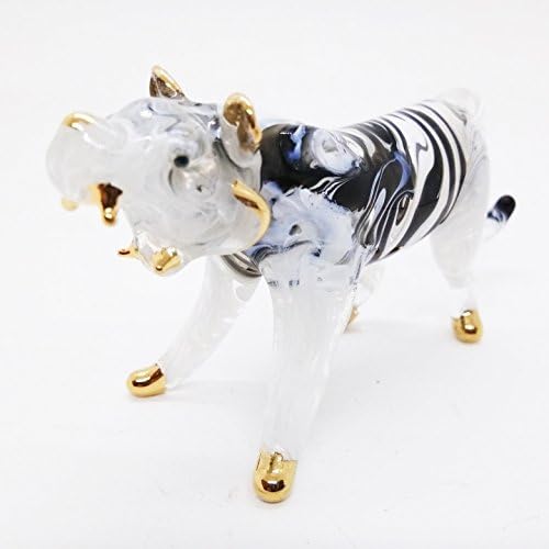 WitnyStore Tiny 5" Black White Gold Standing Tiger Roaring Figurine - Miniature Hand Blown Painted Glass Panthera Wild Cat Small Crystal Wildlife Animals Decorative Collectible Figurines Décor Gifts