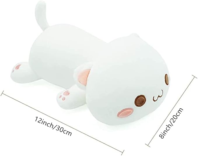 Cute Kitten Plush Toy Stuffed Animal Pet Kitty Soft Anime Cat Plush Pillow，Plush cat Doll Pillow Toys Children's (White)