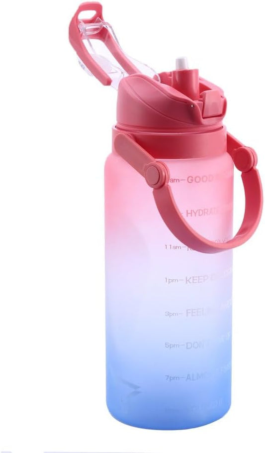 LESHP 64oz Sports Motivational Big Water Bottle With Time Marker Capacity Scale Line, Leak-Proof Reusable Large Water Bottle to Ensure You Drink Enough Water Throughout The Day for Fitness