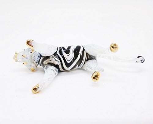 WitnyStore Tiny 5" Black White Gold Standing Tiger Roaring Figurine - Miniature Hand Blown Painted Glass Panthera Wild Cat Small Crystal Wildlife Animals Decorative Collectible Figurines Décor Gifts