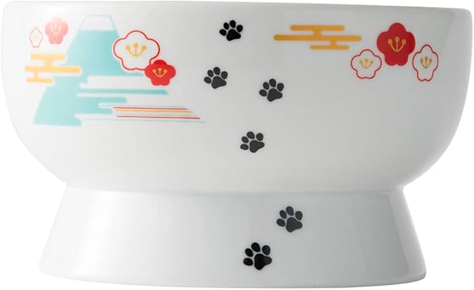Necoichi Elevated Cat Water Bowl – Ceramic Raised Cat Bowl, Prevents Neck & Whisker Fatigue – Dishwasher & Microwave Safe – Pet Water Bowl for Cats (Fuji, Regular)